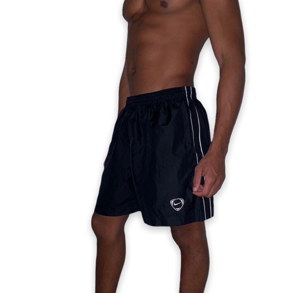 Nike 90s Rare Vintage Soccer Shorts Satin Nylon Glanz Black White Lrg